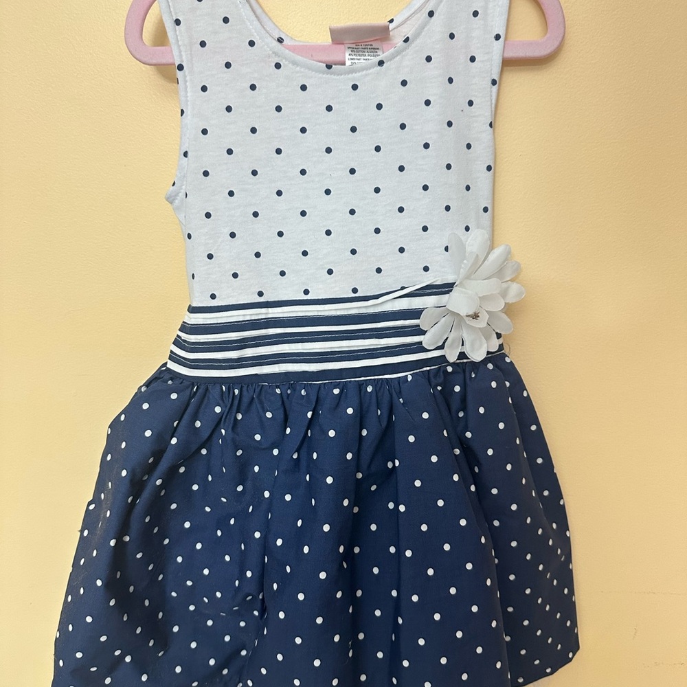 Little Lass Navy and White Polka Dot Dress